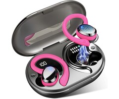 Rulefiss Q38-PINK - Rulefiss Wireless Earbuds Bluetooth Headphone Sport, Bluetooth 5.3 Earbud 3D HiFi Stereo Over Ear Buds, 48Hrs Earhooks Earphone with Noise Cancelling Mic, IP7 Waterproof Headset for Workout/Running/Gym