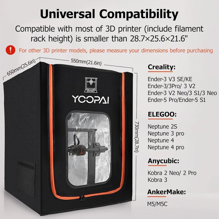 YOOPAI ENCLOSURE-M - YOOPAI 3D Printer Enclosure with LED Lighting, Fireproof Dustproof Tent Constant Temperature Protective Cover for Creality Ender 3 V3 SE/KE/Ender 3/Ender 3 Pro/Ender 3V2/Ender 3S1/Neo/Anycubic Elegoo, Medium