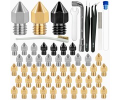 Axeyil AQ-553 - Axeyil 50 Pcs 3D Printer Nozzles Hardened Steel Stainless Steel Brass Printer Extruder Nozzles Set for CR-10, Ender 3 High Temperature Pointed Wear Resistant Mk8 Nozzle Cleaning Kit