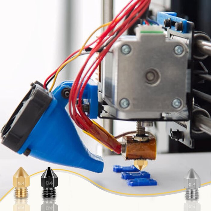 Axeyil AQ-553 - Axeyil 50 Pcs 3D Printer Nozzles Hardened Steel Stainless Steel Brass Printer Extruder Nozzles Set for CR-10, Ender 3 High Temperature Pointed Wear Resistant Mk8 Nozzle Cleaning Kit