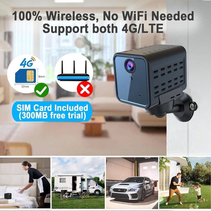 javiscam B7-CAM - JavisCam No WiFi Security Camera, Cellular Security Camera, SIM Card Included, Not Support WiFi, Radar Motion Sensor, FHD 4G Car Security Camera, 20-Day Standby Battery Life, Portable Cellular Trail Cameras