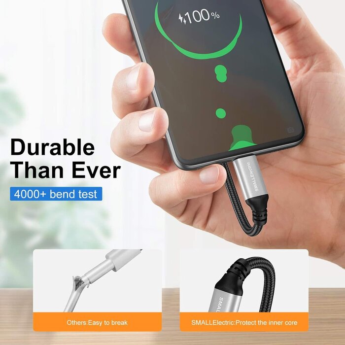 USB-C-6FT - SMALLElectric USB Type-C to A Cable 6ft Braided Fast Charging 3A Quick Charger Cord, 6 Foot Compatible iPhone 16/15,Samsung Galaxy S10 S9 S8 Plus, Note 10 9 8, LG V50 V40 G8 G7(Grey)