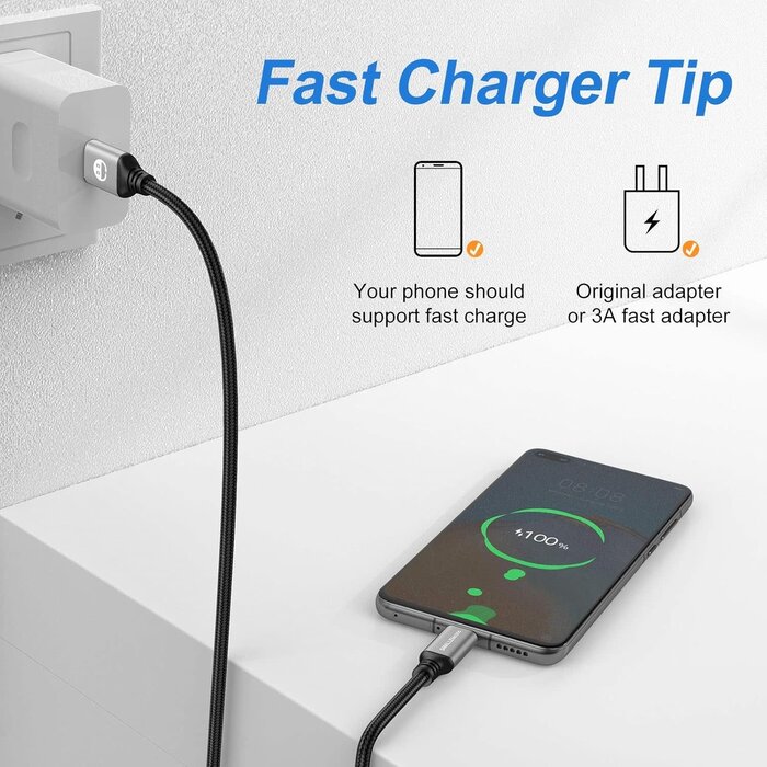 USB-C-6FT - SMALLElectric USB Type-C to A Cable 6ft Braided Fast Charging 3A Quick Charger Cord, 6 Foot Compatible iPhone 16/15,Samsung Galaxy S10 S9 S8 Plus, Note 10 9 8, LG V50 V40 G8 G7(Grey)