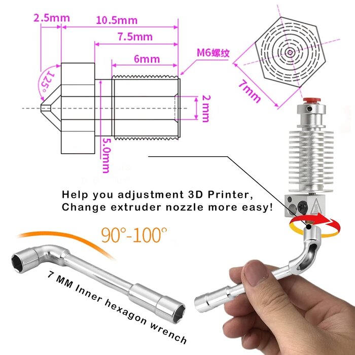 XIFOWE E-PT - XIFOWE Nozzles 22 pcs 3D Printer Extruders Brass Nozzles for V5-V6 3D Printer, 0.2mm, 0.4mm, 0.6mm, 0.8mm, 1.0mm, with DIY Tools and A Ten-Grid Parts Box, Compatible with I3 A8 MK3/MK3S Clone