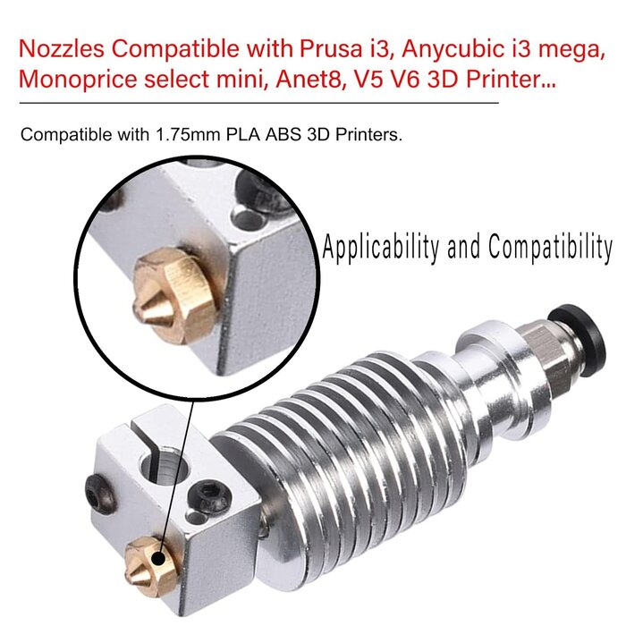 XIFOWE E-PT - XIFOWE Nozzles 22 pcs 3D Printer Extruders Brass Nozzles for V5-V6 3D Printer, 0.2mm, 0.4mm, 0.6mm, 0.8mm, 1.0mm, with DIY Tools and A Ten-Grid Parts Box, Compatible with I3 A8 MK3/MK3S Clone