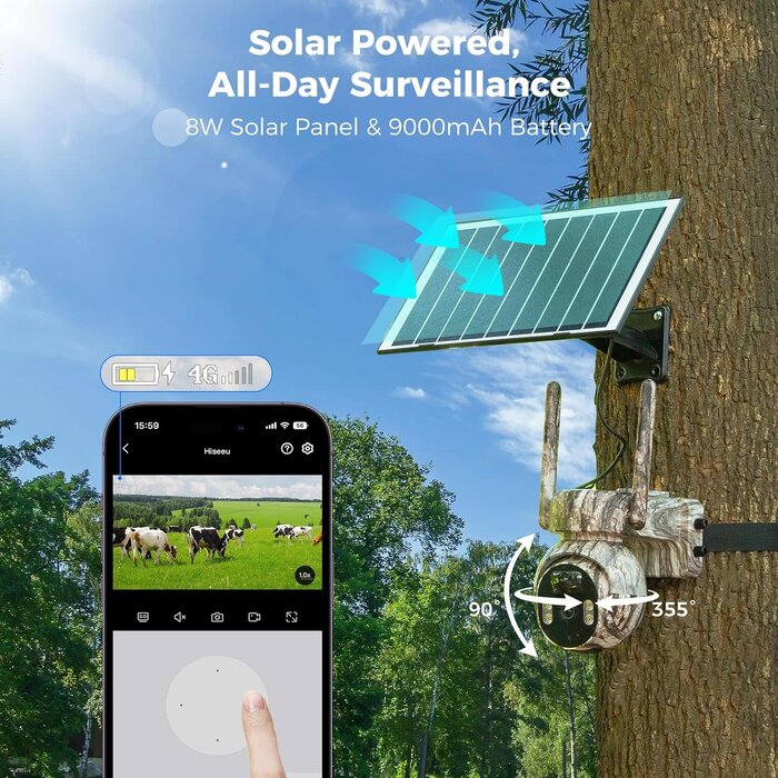 Hiseeu TDK04UY - Hiseeu 4G Camera, 4G Cellular Game Cameras, No WiFi Security Camera, Solar Trail Cam Wireless Outdoor, 2k Color Night Vision, Without WiFi Need, 64G SD & 300MB SIM Card Included (4G Camo-Summer)