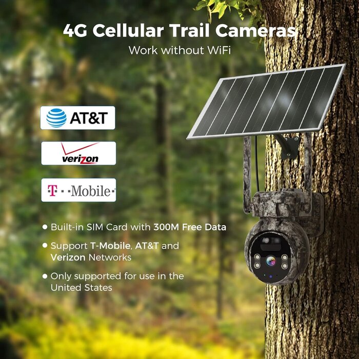 Hiseeu TDK04UY - Hiseeu 4G Camera, 4G Cellular Game Cameras, No WiFi Security Camera, Solar Trail Cam Wireless Outdoor, 2k Color Night Vision, Without WiFi Need, 64G SD & 300MB SIM Card Included (4G Camo-Summer)