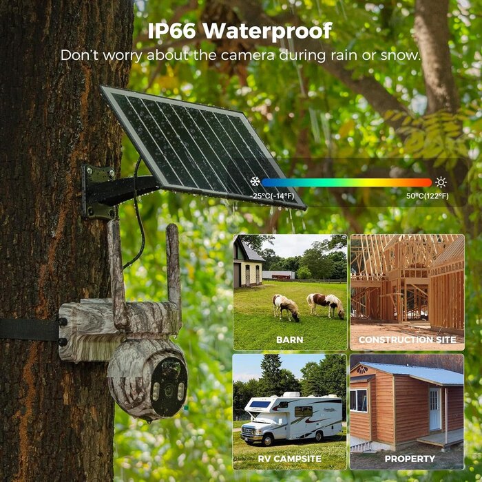 Hiseeu TDK04UY - Hiseeu 4G Camera, 4G Cellular Game Cameras, No WiFi Security Camera, Solar Trail Cam Wireless Outdoor, 2k Color Night Vision, Without WiFi Need, 64G SD & 300MB SIM Card Included (4G Camo-Summer)