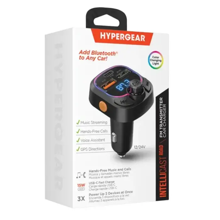 HPL15857 - HyperGear® IntelliCast Road FM Transmitter Car Charger, Black