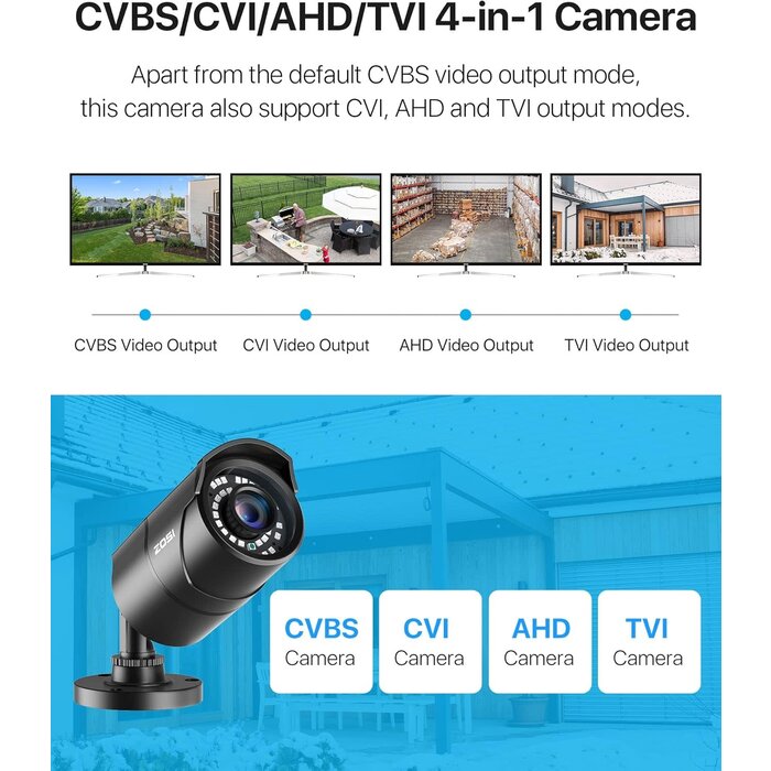 ZOSI-1920TVL-1 - ZOSI 1080P 1920TVL Security Camera Outdoor Indoor, Hybrid 4-in-1 TVI/CVI/AHD/960H CVBS Bullet Cam for Analog Home Office Surveillance DVR CCTV System,IP67 Weatherproof,120ft IR Night Vision,Black