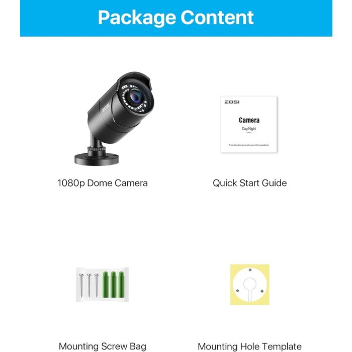 ZOSI-1920TVL-1 - ZOSI 1080P 1920TVL Security Camera Outdoor Indoor, Hybrid 4-in-1 TVI/CVI/AHD/960H CVBS Bullet Cam for Analog Home Office Surveillance DVR CCTV System,IP67 Weatherproof,120ft IR Night Vision,Black