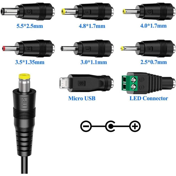 48W-5-20V-2.5AMP - SoulBay 48W Universal AC Adapter DC 5V 6V 7.5V 9V 12V 15V 19V 20V Switching Power Supply 100-240VAC Input US Plug Transformer with 8 Tips for Household Electronics