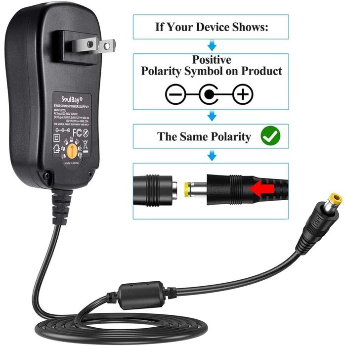 48W-5-20V-2.5AMP - SoulBay 48W Universal AC Adapter DC 5V 6V 7.5V 9V 12V 15V 19V 20V Switching Power Supply 100-240VAC Input US Plug Transformer with 8 Tips for Household Electronics