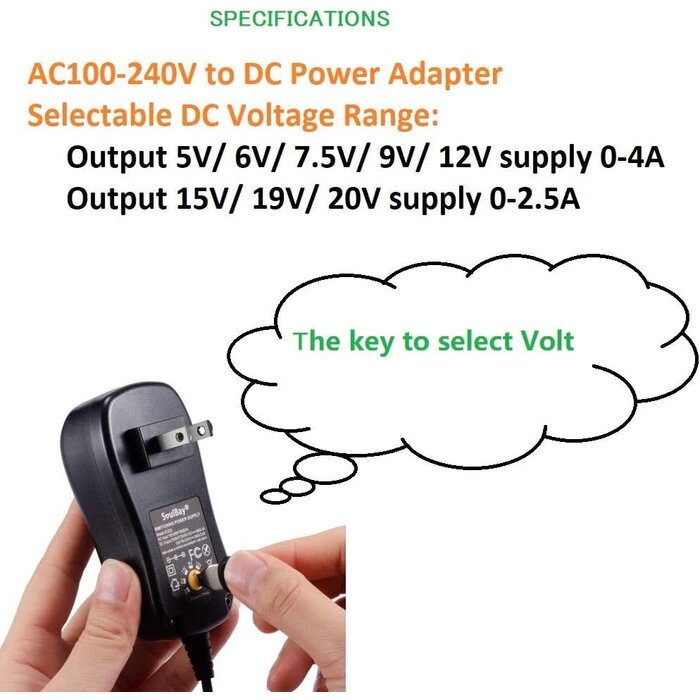 5-20V-2.5AMP - SoulBay 48W Universal AC Adapter DC 5V 6V 7.5V 9V 12V 15V 19V 20V Switching Power Supply 100-240VAC Input US Plug Transformer with 8 Tips for Household Electronics