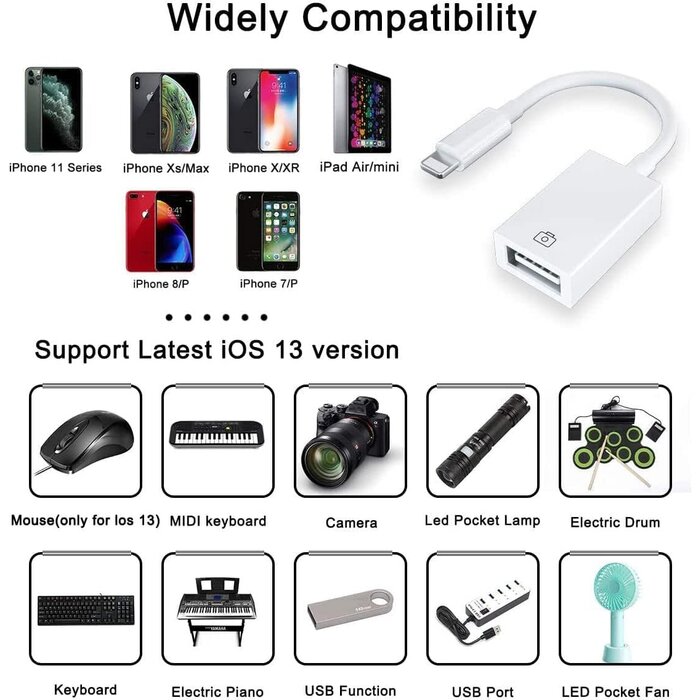 Cirafon OTG2LIGHT - Cirafon【Apple MFi Certified】Lightning to USB Camera Adapter for iPhone/iPad, Female USB 3.0 OTG Cable Adapter Support Connect Camera,USB Flash Drive,Card Reader,MIDI Keyboard, Mouse