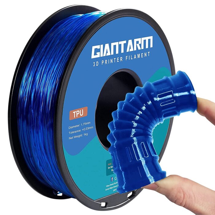 TPU-TRNSPT-BLU - EONO3D 95A Transparent Blue TPU Filament, 1.75mm, Flexible 3D Printer Filament, 1kg Spool (2.2 lbs), Soft & Durable, ±0.03mm Dimensional Accuracy, Ideal for Wearables, Phone Cases