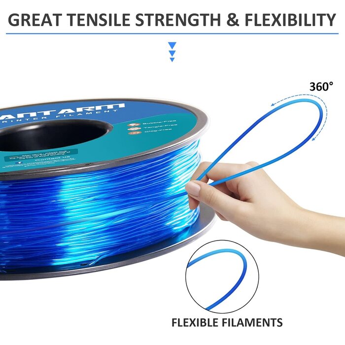GIANTARM TPU-1430 - GIANTARM TPU Filament 1.75mm Flexible Soft 3D Printer Consumables Blue, 95A 1kg Spool (2.2 lbs.), Dimensional Accuracy +/- 0.05 mm