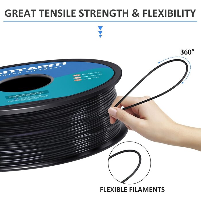 GIANTARM TPU-1148 - GIANTARM TPU Filament 1.75mm Flexible Soft 3D Printer Consumables Black, 95A 1kg Spool (2.2 lbs.), Dimensional Accuracy +/- 0.05 mm