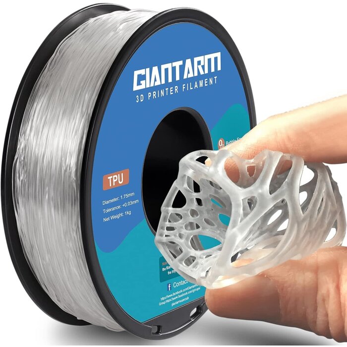 GIANTARM TPU-1146 - GIANTARM Clear TPU Filament, 95A TPU Filament 1.75mm, Dimensional Accuracy +/- 0.03, Flexible Soft 3D Printer Filament 1kg Spool(2.2 lbs), Vacuum Packaging