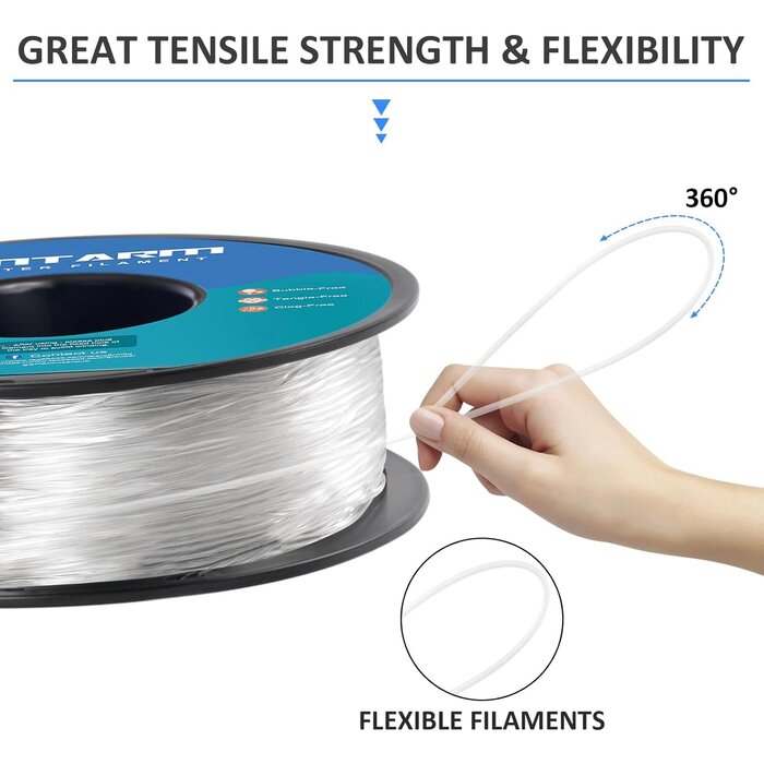 GIANTARM TPU-1146 - GIANTARM Clear TPU Filament, 95A TPU Filament 1.75mm, Dimensional Accuracy +/- 0.03, Flexible Soft 3D Printer Filament 1kg Spool(2.2 lbs), Vacuum Packaging