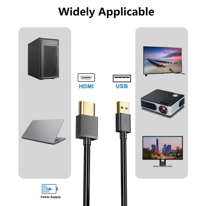 SNLLMZI SNLLMZI-402 - SNLLMZI USB-A to HDMI Charger Cable, (1M / 3.3FT) USB-A 2.0 Male to HDMI Male Charger Cable Adapter, Used to Charge Devices Such as Hard Drives with HDMI Ports from The USB Port
