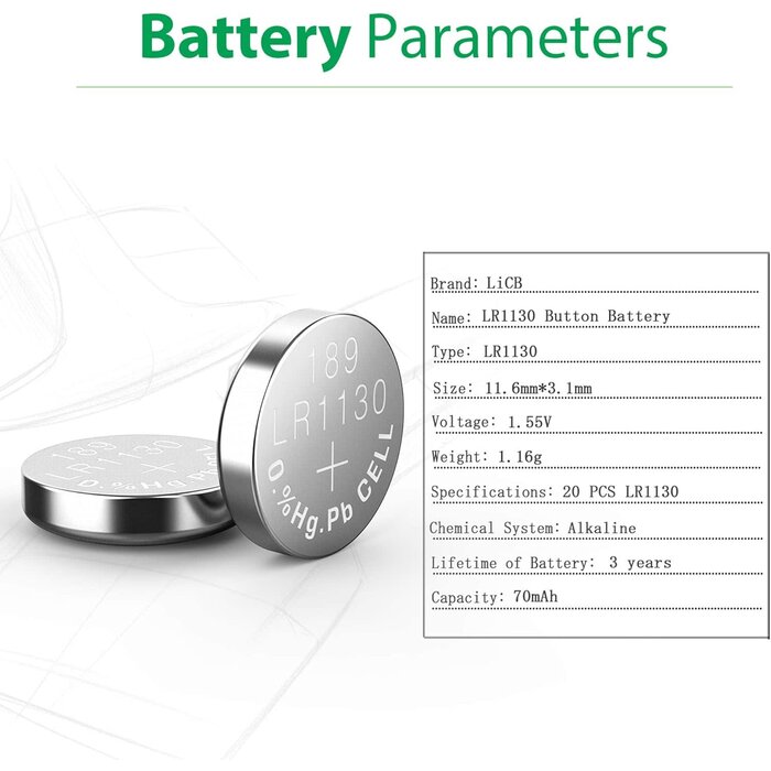 LiCB Dantona ValuePaq Energy LR1130, AG10 Alkaline Button Cell Batteries, 2 Pack