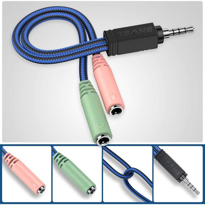 ENVEL 3.5M2SPLIT-3.5F - ENVEL Headset Y Adapter 2 Female to 1 Male 3.5mm Jack Cable with Separate Mic and Audio Headphone Connector Mutual Convertors for Gaming Headset, PS4, Xbox One, Notebook, Mobile Phone Laptop