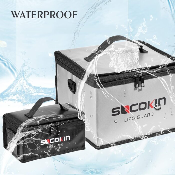 Socokin SOCOKIN-211020 - Socokin Lipo Battery Safe Bag Fireproof Explosionproof Large Capacity Bag for Charge and Storage with Detachable Adjustable Shoulder Strap (2 Pack)