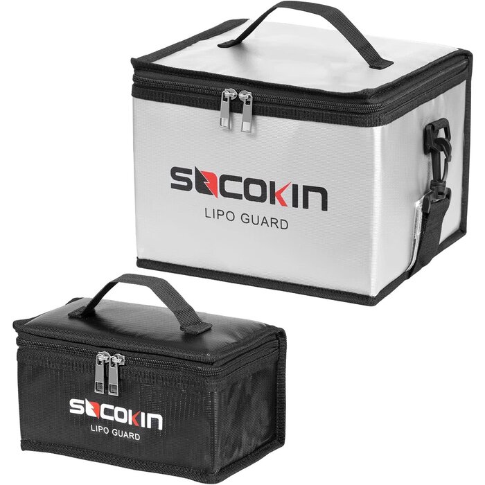 Socokin SOCOKIN-211020 - Socokin Lipo Battery Safe Bag Fireproof Explosionproof Large Capacity Bag for Charge and Storage with Detachable Adjustable Shoulder Strap (2 Pack)