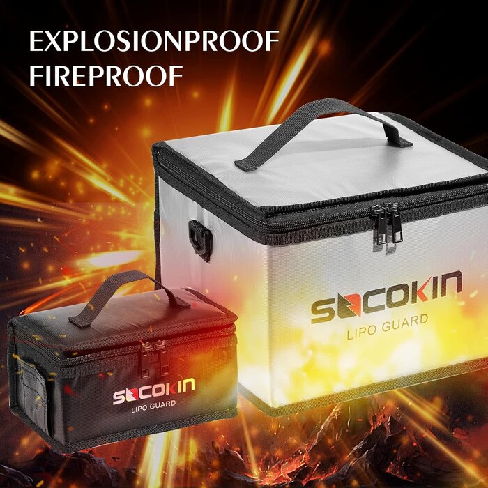 Socokin SOCOKIN-211020 - Socokin Lipo Battery Safe Bag Fireproof Explosionproof Large Capacity Bag for Charge and Storage with Detachable Adjustable Shoulder Strap (2 Pack)