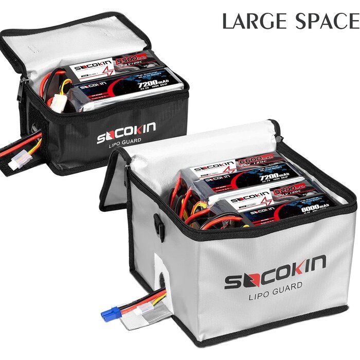 Socokin SOCOKIN-211020 - Socokin Lipo Battery Safe Bag Fireproof Explosionproof Large Capacity Bag for Charge and Storage with Detachable Adjustable Shoulder Strap (2 Pack)
