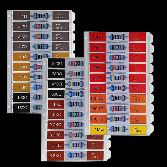 1W-10K-Ohm-1M-Ohm - EEEEE - 1W 10 Values 100pcs Individual Compartment 10K Ohm-1M Ohm with 1% Metal Film Resistor Assortment Kit and Electrical Industrial Assorted Set K Ohm Pack for Led Lights Arduino Raspberry Pi