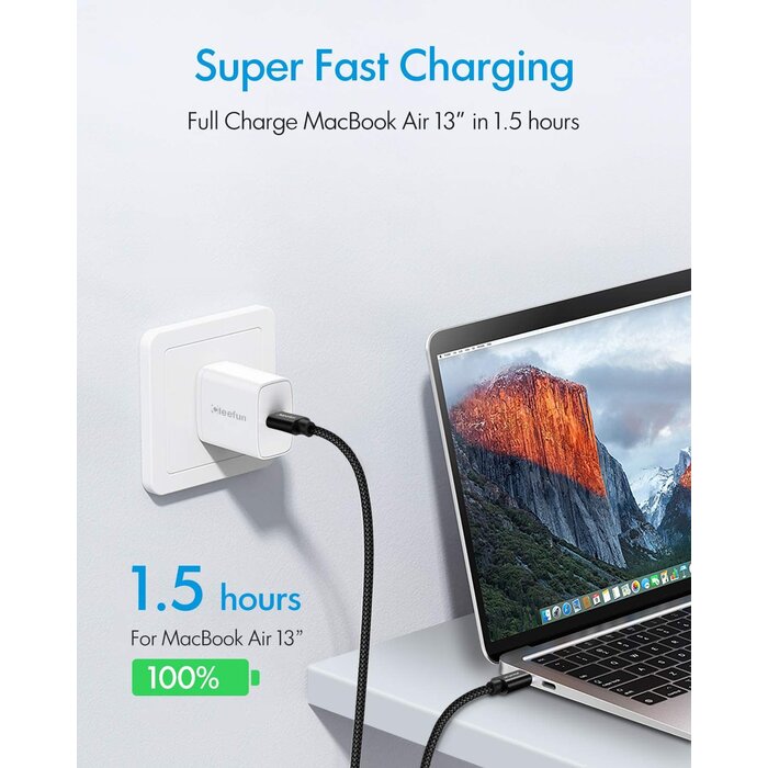 CLEEFUN USBC2C-3FT - CLEEFUN USB C to USB C Cable 3ft, 60W USBC to USBC Cable, Type C to Type C Charger Fast Charging Cord for iPhone 15/15 Pro Max/15 Plus, for iPad/Macbook, for Samsung Galaxy S24 S23