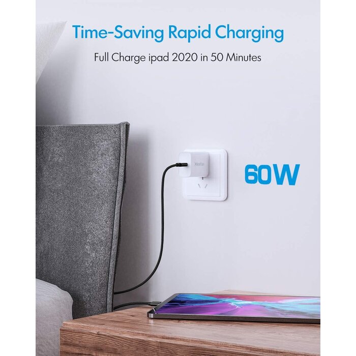 CLEEFUN USBC2C-3FT - CLEEFUN USB C to USB C Cable 3ft, 60W USBC to USBC Cable, Type C to Type C Charger Fast Charging Cord for iPhone 15/15 Pro Max/15 Plus, for iPad/Macbook, for Samsung Galaxy S24 S23