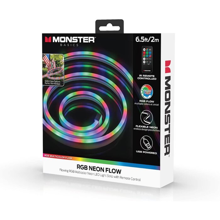 Monster MLB7-1055-WHT - Monster 6.5 ft Multi-Color Flow Technology Neon-LED Strip, Strong Shape-it Material, Xtreme Easy Installation