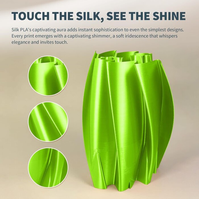OVERTURE Silk Neon Green Filament PLA 1.75mm Clog-Free Shiny 3D Printer Filament, 1kg Spool (2.2lbs), Dimensional Accuracy +/- 0.02 mm, Fit Most FDM Printer