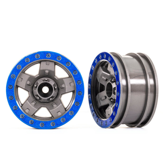 Traxxas 8180-BLUE - Wheels, TRX-4® Sport 2.2 (Gray, Blue Beadlock Style) (2)