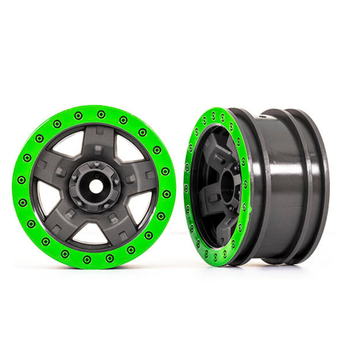 Traxxas 8180-GRN - Wheels, TRX-4® Sport 2.2 (Gray, Green Beadlock Style) (2)