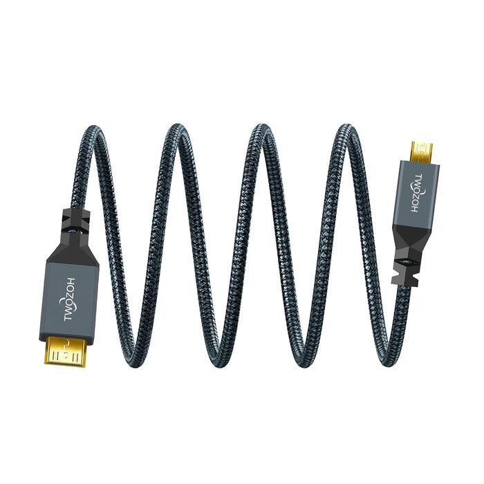 Twozoh HD-012-1.0M - Twozoh 4K Micro HDMI to HDMI Cable 3.3FT, High-Speed Full HDMI to Micro HDMI Braided Cord Support 3D 4K/60Hz 1080p