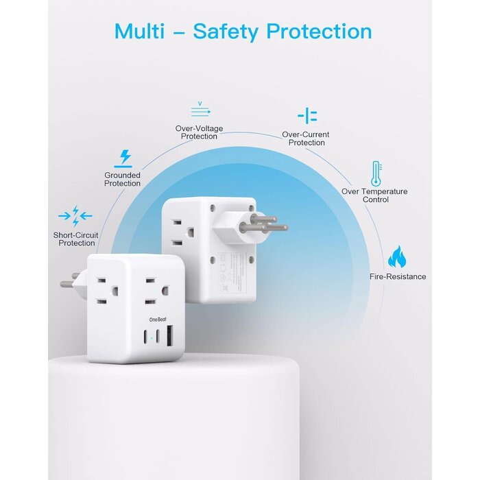 One Beat TYPE-J-6 - One Beat Switzerland Travel Plug Adapter, Swiss Outlet Adapter with 3 Outlets 3 USB Charging Ports(2 USB C), Type J Power Adapter, Travel Essentials US to Switzerland, Rwanda, Liechtenstein