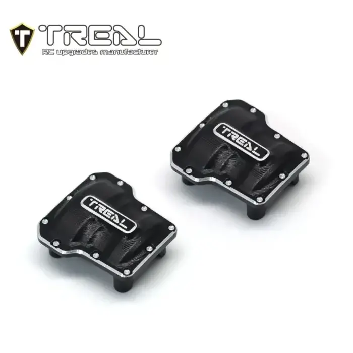 TREAL TR-AADC-CNC-BLK-SLVR - TREAL Aluminum 7075 Axle Diff Covers (2P) CNC Machined Upgrades for 1/18 TRX4M TRX4MT, Black/Silver