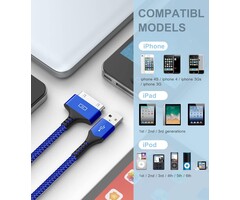 APPLE-30PIN-6FT - AviBrex - USB to 30 Pin Charging Cable 6.6ft, AviBrex USB Fast Charging & Sync Data Cable Nylon Braided Cord Compatible iPhone 4/4s/3G/3GS, iPad 1 2 3,iPod Touch 4 3 2 1, iPod Classic 3 2 1-Grey