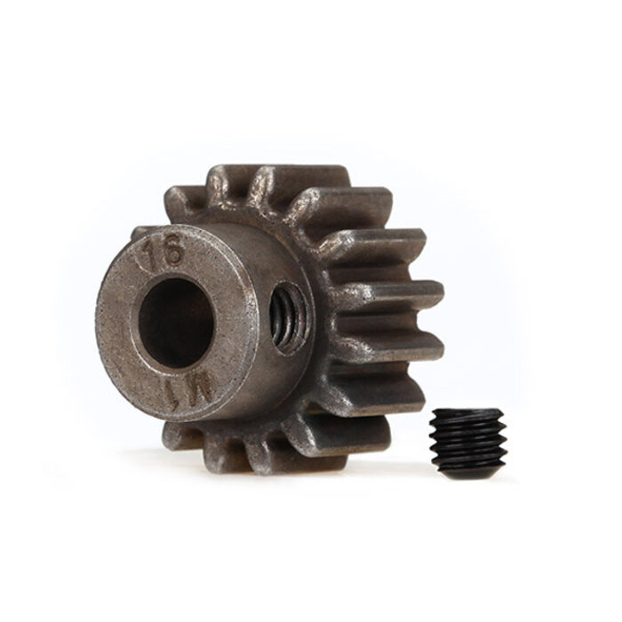 Traxxas 6489X -  Gear, 16-T pinion (1.0 metric pitch) (fits 5mm shaft)/ set screw (for use only with steel spur gears)