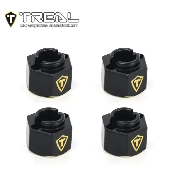 TREAL TR-BWH-BLK/GLD - TREAL Brass Wheel Hubs 7mm*6mm Hex, 1g/pc (4pcs) for 1/18 TRX4M Defender and Bronco (Black)