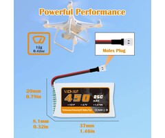 VICMILE 3.7V-450mAh-MOLEX - VICMILE 3.7V Lipo Battery 450mAh 25C RC Drone Battery, with XH2.54 Molex Connector