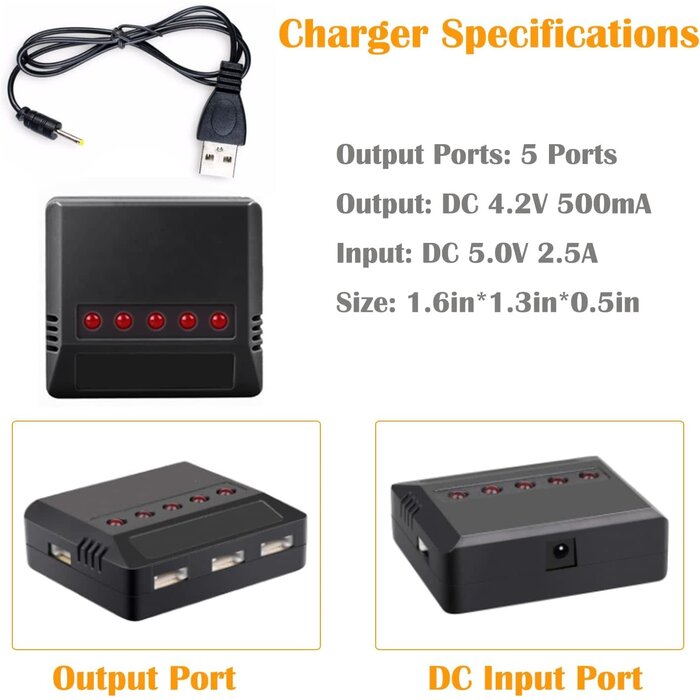 VICMILE USB-MOLEX-CHRGR - VICMILE 5-in-1 Charger XH2.54 Molex Plug Compatible with Most SYMA and Holystone Quadcopters, Aircraft Models and Mini RC Drones