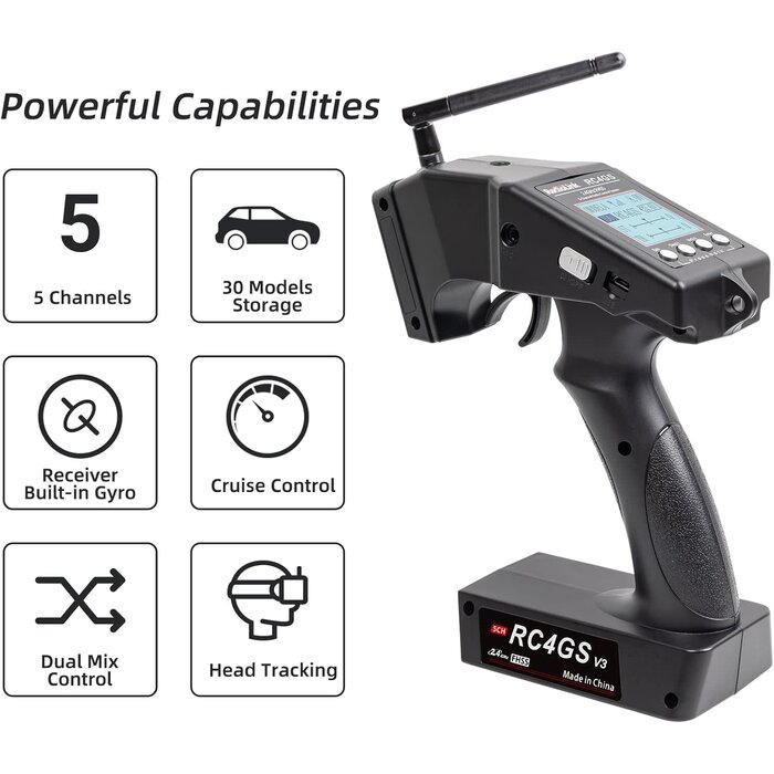 Radiolink RC4GS-V3 - Radiolink RC4GS V3 5 Channels RC Transmitter and Receiver, 2.4GHz Surface Remote Controller R6FG Gyro RX Combo, 30 Models Storage for RC Crawler, Drifting, Bash, Buggy Cars and Boats