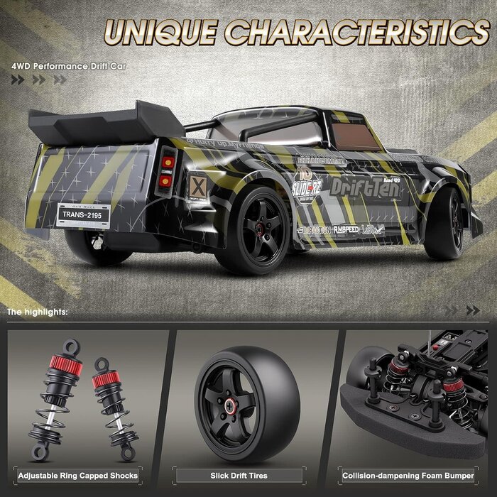 HAIBOXING HAIBOXING-2196 - HAIBOXING DriftTen 1/18 Scale RC Car 2196 Drift RC Car 28 KM/H High Speed with Gyro, 2.4 Ghz Electric Vehicle RTR 4X4 Remote Control Cars Drifting Race Toys for Adults Boys Girls Kids Gifts with Two Batteries
