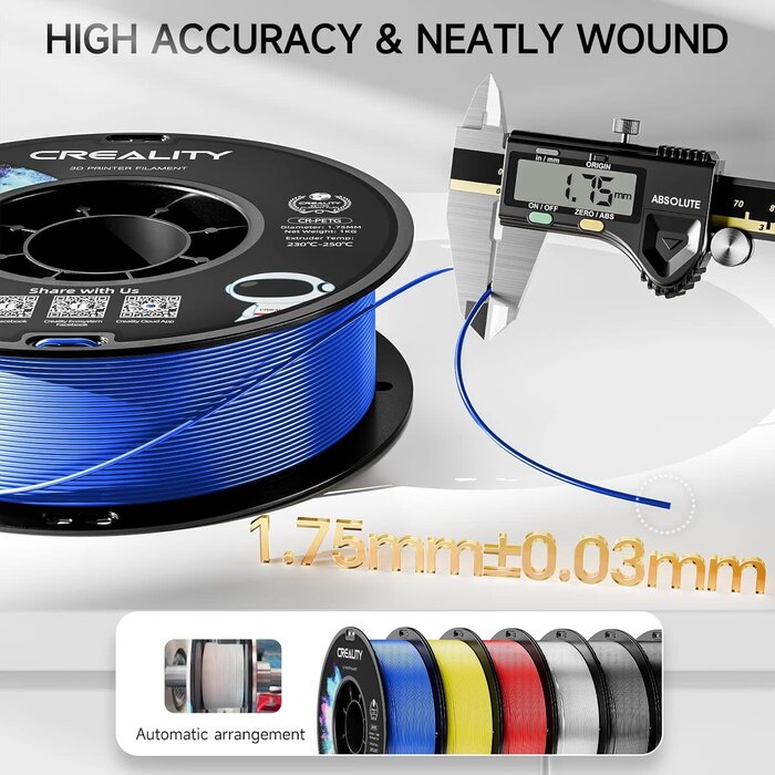Creality CR-PETG-BLU - CREALITY Blue PETG 3D Filament, 1.75mm, 1kg 3D Printer Filament, 1kg (2.2lb) Neatly Wound Spool, Dimensional Accuracy ±0.03mm, Fit for Ender, Bambu Lab, Anycubic,ELEGOO FDM Printers, Blue