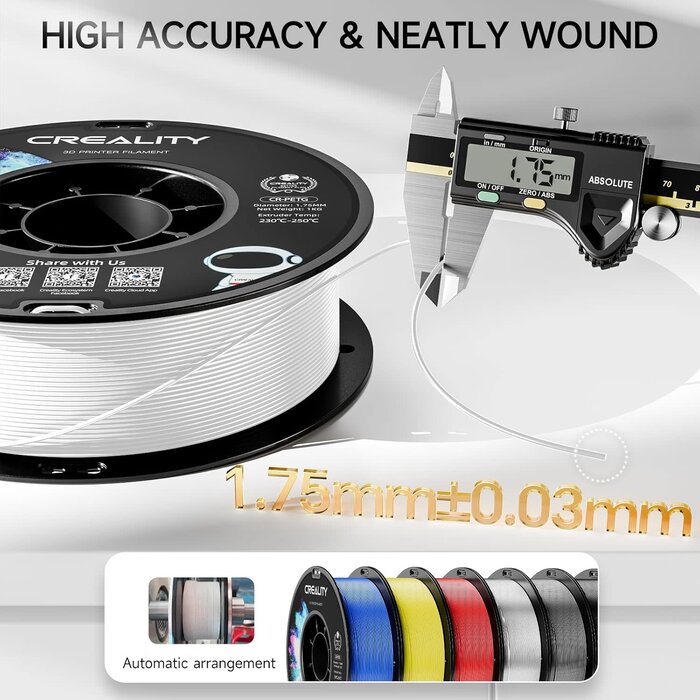 Creality CR-PETG-WHT - CREALITY White PETG Filament 1.75mm 3D Printer Filament, 1kg (2.2lb) Neatly Wound Spool, Dimensional Accuracy ±0.03mm, Excellent Toughness, Fits for Most FDM 3D Printers, White PETG